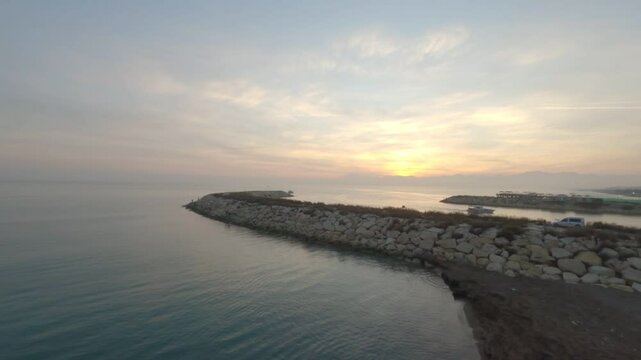 Kumkoy Halk Plaji, Turkey, drone is flying around the coastline, Mediterranean