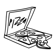 Hand-drawn pizza slice in doodle style. Linear illustration. Vector image.
