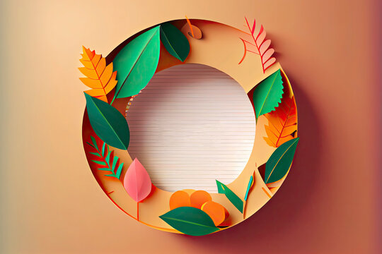 ack to school poster in paper cut style. Study stationary, learning supply and autumn leaves in circle