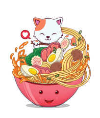 cat with a noodle bowl 