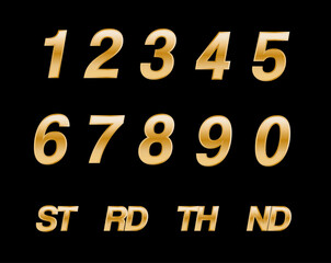 Anniversary golden numbers and end of words isolated on black background. Vector for celebration