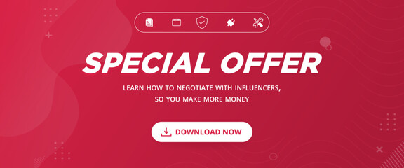 Special Offer Flash Sale Poster or banner with download button,red background.Flash Sales banner template design for digital services, promotional banner. Special Offer Flash Sale campaign