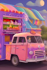 Illustration depicting a colorful food truck - generative ai