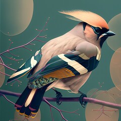 Oiseau sur sa branche. Illustration minimaliste. AI generative