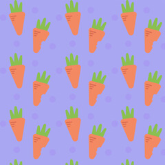 Easter carrots and dots vector seamless pattern, holiday, food, vegetable, spring, festive, for textile, print, wallpaper, background, poster, icon, design, illustration, cute, simple, flat style