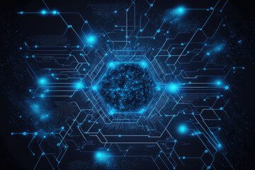 Obraz premium blue digital technology network background made by generative ai