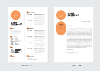 Minimalist CV Resume and Cover Letter Design Template. Super Clean and Clear Professional Modern Design. Stylish Minimalist Elements and Icons with Soft orange Color - Vector Template.