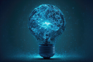 blue digital technology light bulb made by generative ai