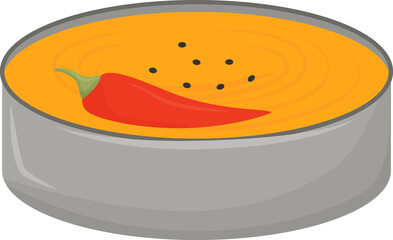 Spicy soup in bowl semi flat color raster element. Full sized object on white. Seasoning with hot pepper. Savoury curry simple cartoon style illustration for web graphic design and animation