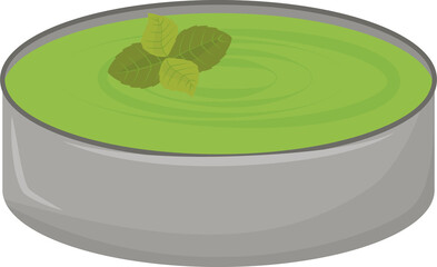 Green soup in bowl semi flat color raster element. Full sized object on white. Course seasoned with herbs. Savoury dish simple cartoon style illustration for web graphic design and animation