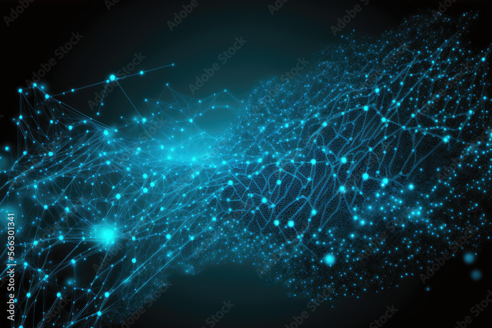 Wall mural blue digital technology network background made by generative ai
