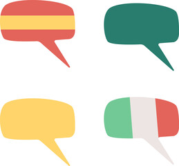 Greeting words in different languages semi flat color raster speech bubble set. Simple cartoon style illustration pack for web graphic design and animation © The img
