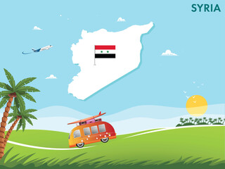 Syria map with travel and tourism theme vector illustration design