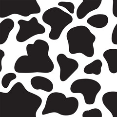 Cow skin print seamless pattern spots in black and white. Repeating dalmatian dog stains