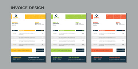 Fototapeta na wymiar Minimal corporate Business multiple color variation a4 size vector invoice design template