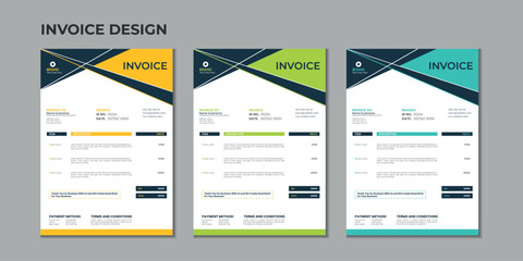 Minimal corporate Business multiple color variation a4 size vector invoice design template - obrazy, fototapety, plakaty