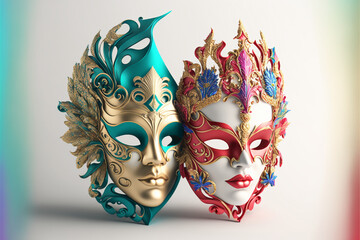 white background with two carnval masks