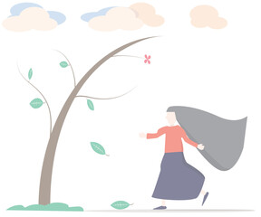 The young woman was running and playing.