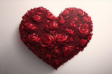 Heart shape made from red roses. Valentines day. Generative ai