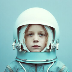 Generative ai child pretending to be an astronaut playing wearing a space helmet