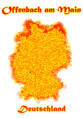 Die Karte von Deutschland in flammen mit der Stadt Offenbach am Main in blau