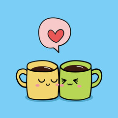 cup doodle, love icon, heart icon, Cup icon with love lover concept. couple item, heart, Valentine's Day or wedding day, lover's day. vector illustration. 