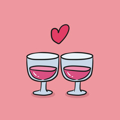 Valentine's Day illustration. celebration wine grass. romantic