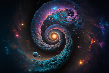 Generative ai illustration of planets and shining stars galaxy in space. Universe galaxy nebula stars and planets