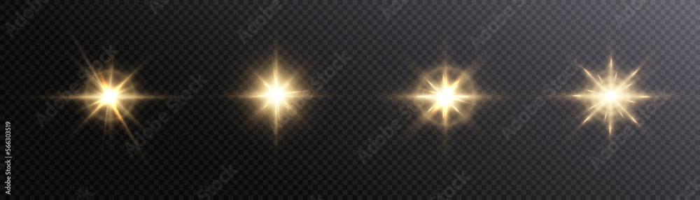 Poster Set of golden light effects of glowing light isolated on transparent background. light lines. Solar flare with rays and glare. glow effect. Starburst with shimmering sparkles. Light for web design and