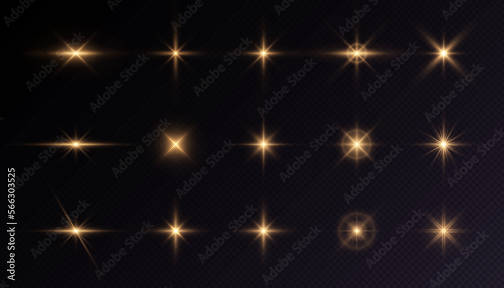 Aufkleber Set of golden light effects of glowing light isolated on transparent background. light lines. Solar flare with rays and glare. glow effect. Starburst with shimmering sparkles. Light for web design and