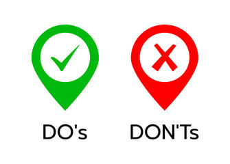 Green tick symbol and red cross sign. Do's don'ts icon vector desing. no3