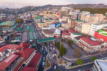 Baguio City, Philippines - Aerial of Magsaysay Avenue and the Baguio cityscape.