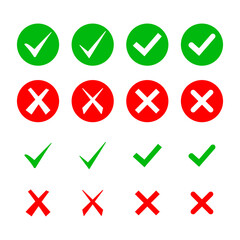 Green tick symbol and red cross sign. Do's don'ts icon vector desing.