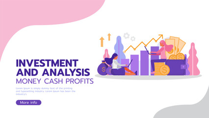 Investment and Analysis Money Cash Profits Metaphor concept. Business People character vector design. For landing page, web, poster, banner, flyer and greeting card.