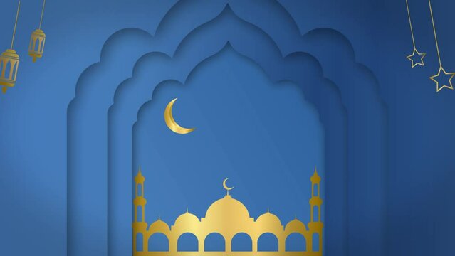 Background of Eid Al Firt Mubarak and Traditional Lanterns Ramadan Islamic in Blue Animation. Eid or islamic new year.suitable for greeting card background Ramadan Kareem message.