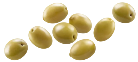 Gordijnen Flying delicious green olives cut out © Yeti Studio
