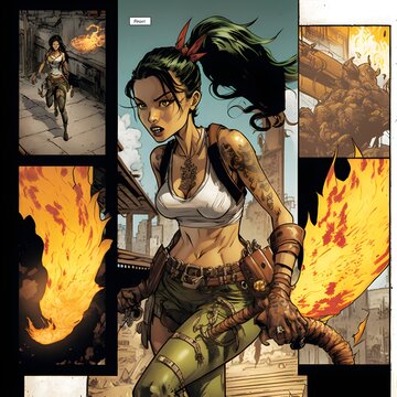 Anessa Hudgensbeautiful Half Asian Adventurer Riding Dragon Proportioned Torso Full Body Dragon And Rider Multiple Panel Graphic Novel Page Random Panel Close Up Face Panel 2 City On Fire Big 