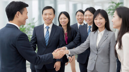 group of asian people man and woman shake hand executive at the office