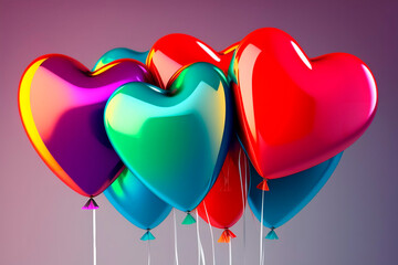 Colorful heart shape balloons. Generative AI