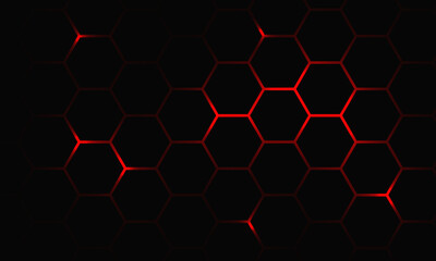 Abstract red light hexagon line in grey modern luxury futuristic background vector