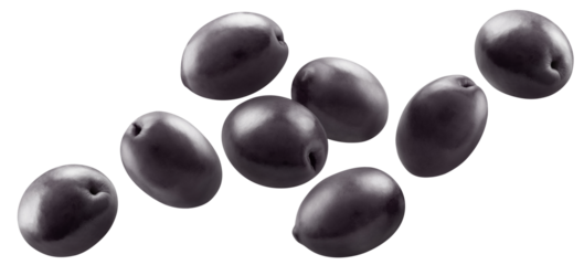 Flying delicious black olives cut out
