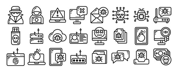 Obraz na płótnie Canvas cyber crime icon set. vector illustration for web, computer and mobile app. line style icon