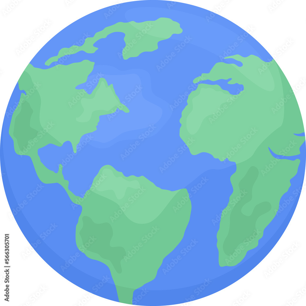 Poster spherical earth model semi flat color raster object. 3d visualisation of planet. full sized item on 