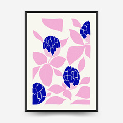 Abstract art posters template. Modern trendy Matisse minimal style. Pink, blue, yellow colors. Hand drawn design for wallpaper, wall decor, print, postcard, cover, template, banner. 