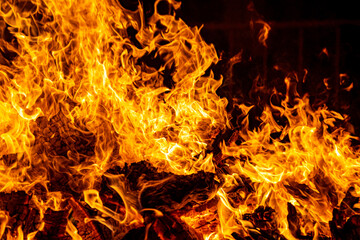 Fire bonfires with pallets, embers and embers for the celebration of San Juan for the shortest night
