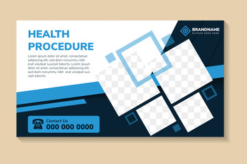 flyer template design with headline is health procedure. space of photo collage and text. Advertising banner with horizontal layout. multicolor blue element in white background. abstract modern style.
