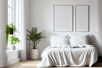 Fototapeta na wymiar Frame mockup in bedroom interior design. Generative AI