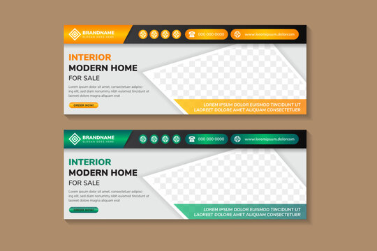 interior modern home real estate corporate business banner template, horizontal advertising business banner layout template set, Cover header background for website design. space photo collage.