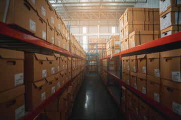 Fototapeta premium Warehouse store and the stock on the shelves at factory warehouse storage. .
