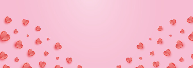 Valentine day banner with red hearts. Papert cut modern style. PNG image